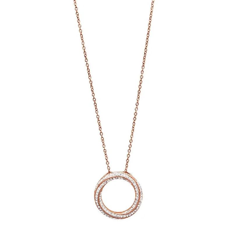 vintage necklaces for women -rose gold necklaces for women -Open Circle Twist Crystal Necklace in Rose Stainless Steel