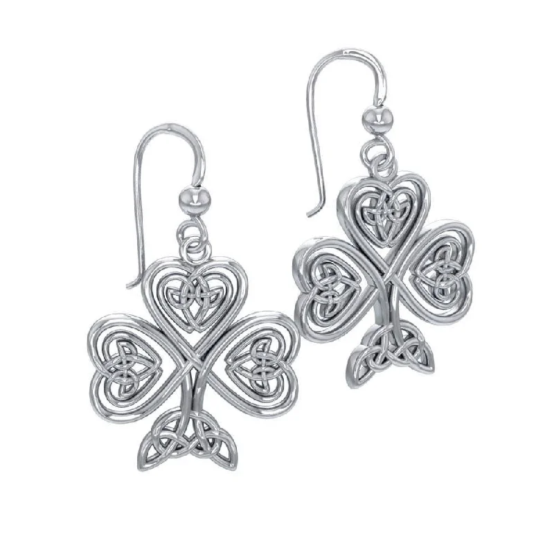 gold hoop earrings for weddings -drop earrings for women -A wishful inspiration and luck ~ Celtic Knotwork Shamrock Sterling Silver Hook Earrings by Courtney Davis TE2919